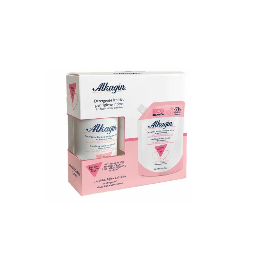 ALKAGIN DETERGENTE INTIMO PH7 LENITIVO 400 ML + RICARICA 400 ML - Farma Nice