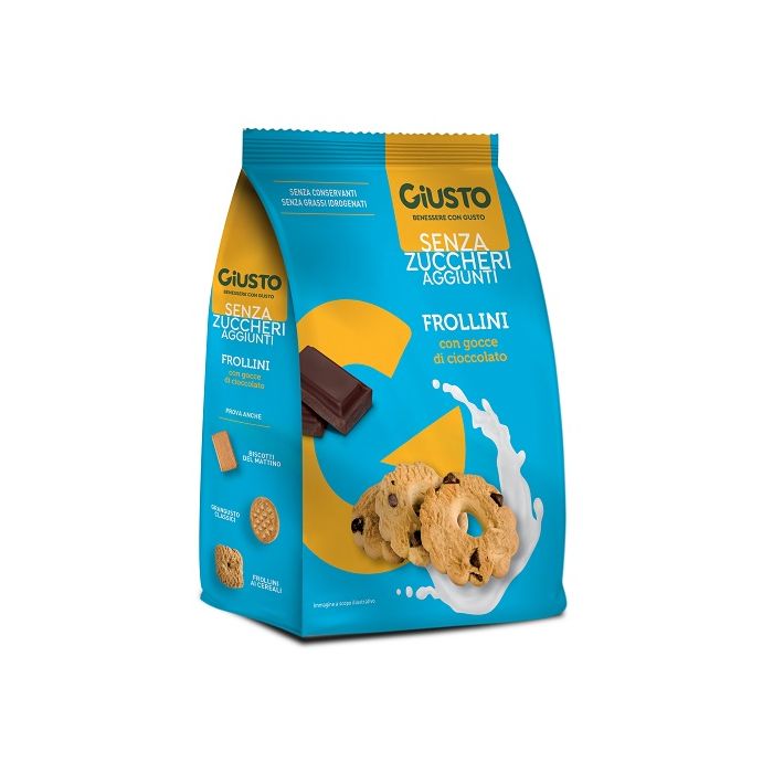 GIUSTO SENZA ZUCCHERO FROLLINI GOCCE CIOCCOLATO SENZA ZUCCHERO 350 G - Farma Nice
