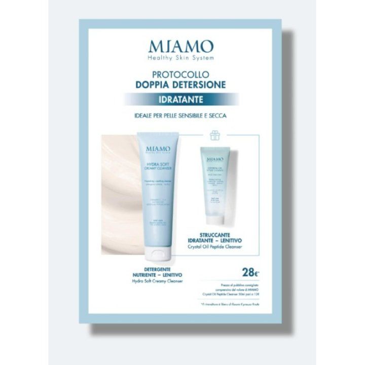 MIAMO 2026 COFANETTO DETERSIONE 1 IDRATANTE SOFT CREAMY CLEANSER 150 ML + 1 CRYSTAL OIL PEPTIDE CLEANSER 50 ML + 1 OMAGGIO LAVETTE BAMBU' - Farma Nice