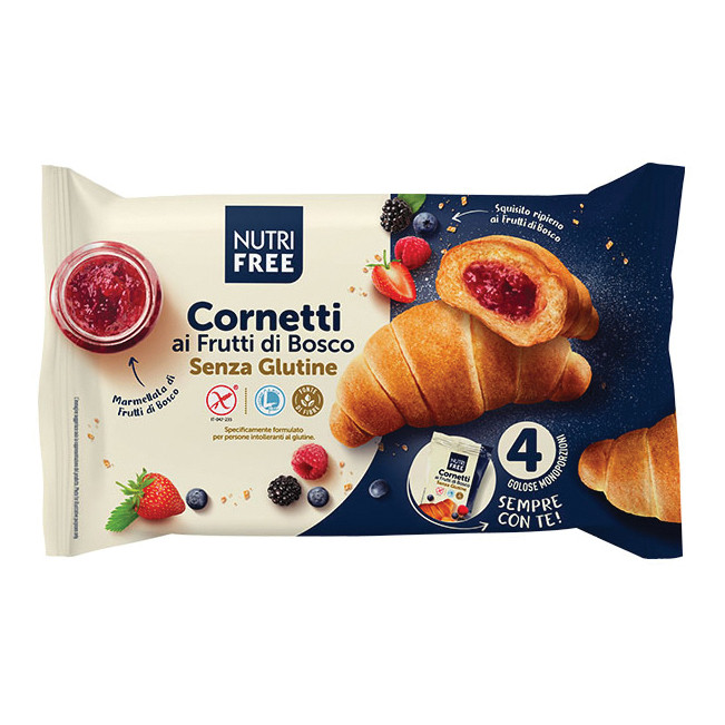 NUTRIFREE CORNETTI AI FRUTTI DI BOSCO 4 PEZZI DA 60 G - Farma Nice