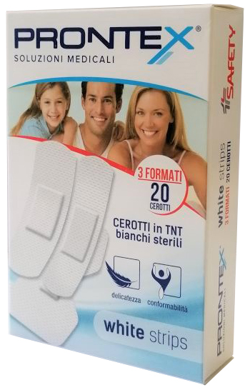 CEROTTO PRONTEX WHITE STRIPS IN TESSUTO NON TESSUTO BIANCO STERILE 3 FORMATI 20 PEZZI - Farma Nice