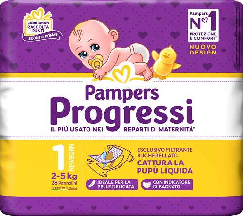PAMPERS PROGRESSI NEWBORN PANNOLINO 1 2-5KG 28 PEZZI - Farma Nice