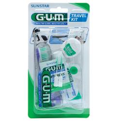 GUM TRAVEL KIT VIAGGIO 1 SPAZZOLINO PIEGHEVOLE GUM TRAVEL + 1 DENTIFRICIO VIAGGIO 12 ML + 1 ROCCHETTO FILO INTERDENTALE 10MT + 2 SCOVOLINI GOMMA GUM SOFT PICKS - Farma Nice