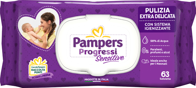 PAMPERS PROGRESSI SALVIETTE SENSITIVE ALOE RICARICA 63 PEZZI - Farma Nice