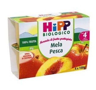HIPP BIO FRUTTA GRATTUGGIATA MELA PESCA 4X100 G - Farma Nice