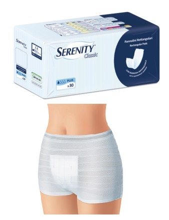 PANNOLONE PER INCONTINENZA FORMATO RETTANGOLARE CON BARRIERA SERENITY 30 PEZZI - Farma Nice