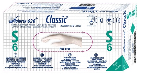 GUANTO IN LATTICE MONOUSO NON STERILE CON POLVERE NATUREX 626 CLASSIC MISURA SMALL 100 PEZZI - Farma Nice