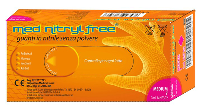 GUANTO MONOUSO IN NITRILE BLU NON STERILE SENZA POLVERE LUNGHEZZA 245 MM MISURA MEDIUM CODICE COLORE ROSA 100 PEZZI - Farma Nice
