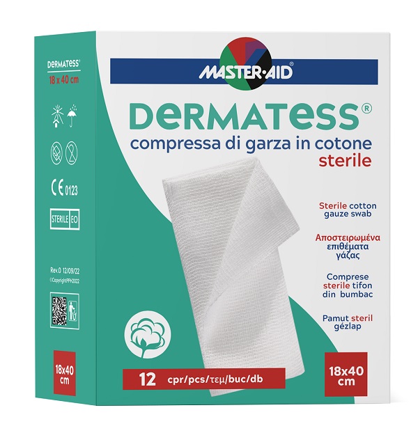 GARZA COMPRESSA MASTER-AID DERMATESS COTONE 18X40CM 12 PEZZI - Farma Nice
