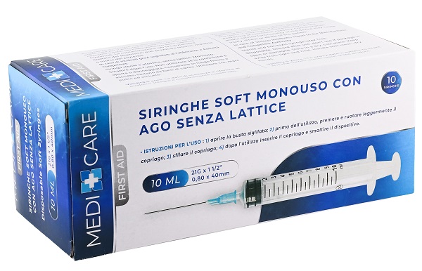 SIRINGA SOFT CAPACITA' 10ML AGO GAUGE 21 CONFEZIONE 10 PEZZI GAMMADIS - Farma Nice