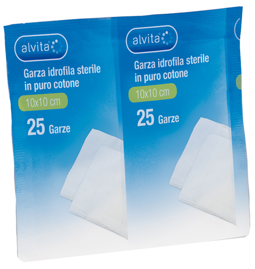 ALVITA GARZA COMPRESSA IDROFILA 10X10CM 25 PEZZI - Farma Nice