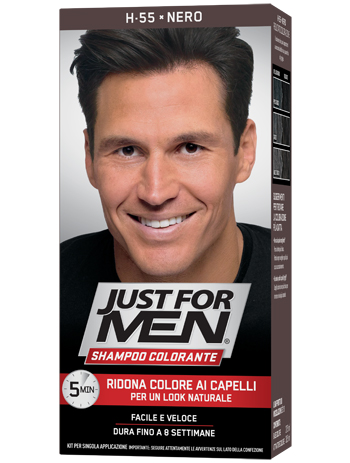 JUST FOR MEN SHAMPOO COLORANTE H55 NERO ATTIVATORE CHIARO 38,5 ML + BASE COLORE 27,5 ML - Farma Nice