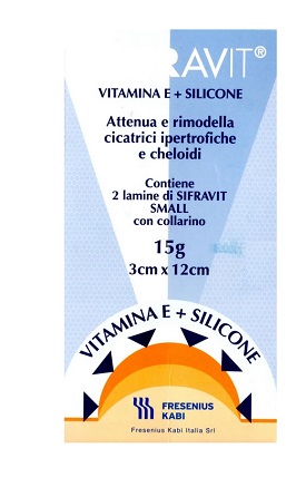 PLACCA IN SILICONE E VITAMINA E SIFRAVIT DIMENSIONI 3X12CM. INDICATA NEL TRATTAMENTO DI CHELOIDI E CICATRICI IPERTROFICHE CONSEGUENTI AD INTERVENTI C HIRURGICI, USTIONI, E FERITE - Farma Nice