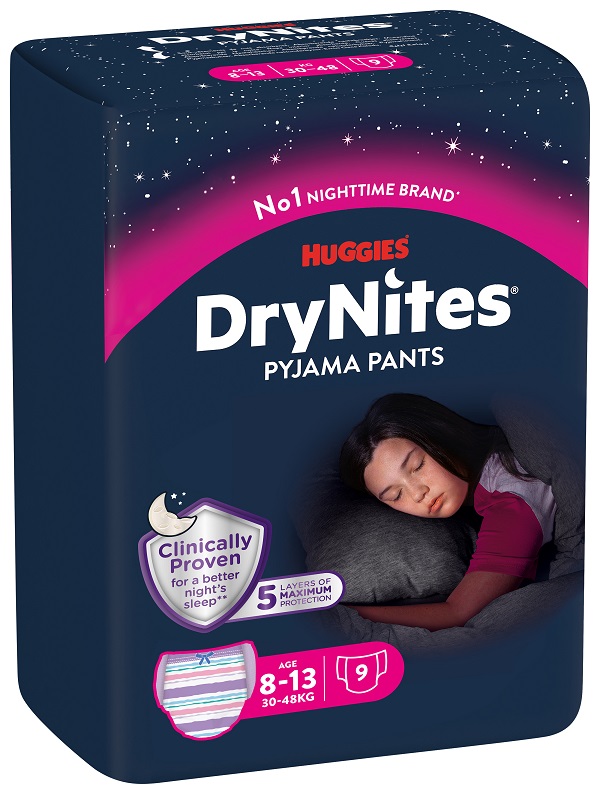 PANNOLINO HUGGIES DRYNITES 8/13 ANNI GIRL L 30/48KG 9 PEZZI - Farma Nice