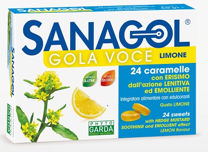 SANAGOL GOLA VOCE SENZA ZUCCHERO LIMONE 24 CARAMELLE - Farma Nice