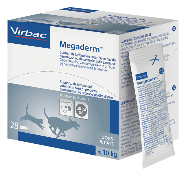 MEGADERM SUPPLEMENTO GATTI E CANI INFERIORI A 10 KG SCATOLA DA 32 SACCHETTI MONODOSE 4 ML - Farma Nice