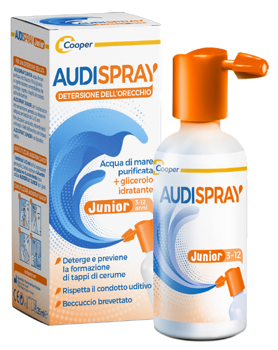 AUDISPRAY JUNIOR 3-12 ANNI SOLUZIONE DI ACQUA DI MARE IPERTONICA SPRAY SENZA GAS IGIENE ORECCHIO 25ML - Farma Nice