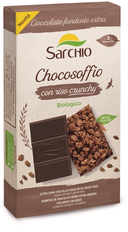 CHOCOSOFFIO BARRETTA CIOCCOLATO FONDENTE EXTRA E RISO CROCCANTE 3 PEZZI DA 25 G - Farma Nice