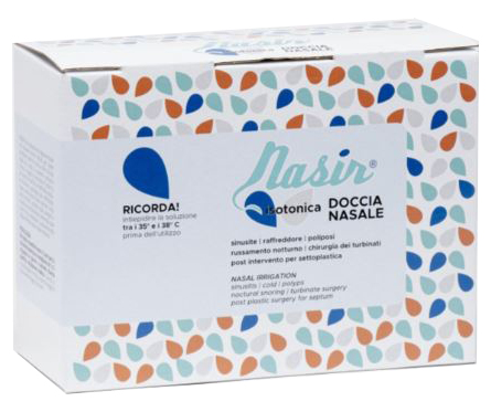 NASIR DOCCIA NASALE CON SOLUZIONE FISIOLOGICA ISOTONICA 10 SACCHE 250 ML + 1 BLISTER - Farma Nice