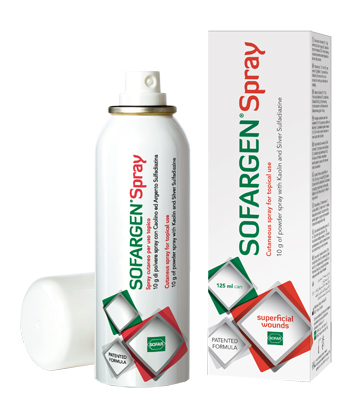 MEDICAZIONE IN POLVERE SPRAY CON CAOLINO E ARGENTO SULFADIAZINA 1% SOFARGEN SPRAY 10 G BOMBOLETTA PRESSURIZZATA 125 ML - Farma Nice