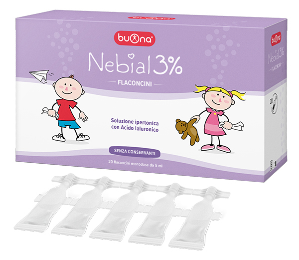 NEBIAL FLACONCINI SOLUZIONE SALINA IPERTONICA DI SODIO CLORURO AL 3% CON ACIDO IALURONICO 20X5 ML - Farma Nice