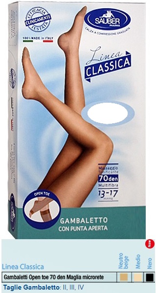 SAUBER GAMBALETTO OPEN TOE MAGLIA MICRORETE 70 DEN COLORE MEDIO TAGLIA 4 LINEA CLASSICA - Farma Nice