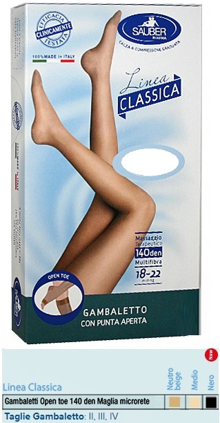 SAUBER GAMBALETTO OPEN TOE MAGLIA MICRORETE 140 DEN COLORE NEUTRO BEIGE TAGLIA 4 LINEA CLASSICA - Farma Nice