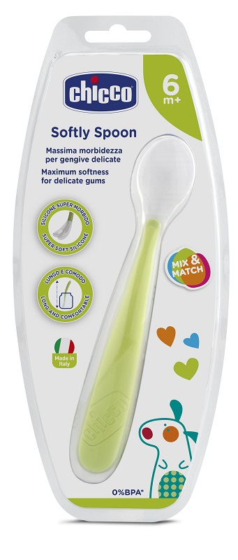 CHICCO CUCCHIAIO MORBIDO SILICONE 6M+ VERDE UP - Farma Nice