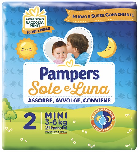 PANNOLINO PER BAMBINO PAMPERS SOLE & LUNA FLASH MINI 21 PEZZI - Farma Nice