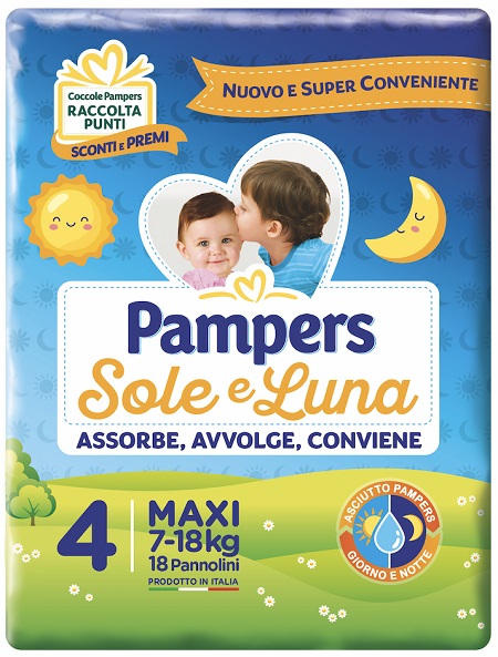 PANNOLINO PER BAMBINO PAMPERS SOLE & LUNA MAXI 18 PEZZI - Farma Nice