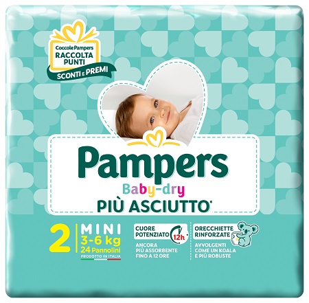 PANNOLINI PER BAMBINI PAMPERS BABY DRY DOWNCOUNT NO FLASH MINI 24 PEZZI BUONO SCONTO - Farma Nice