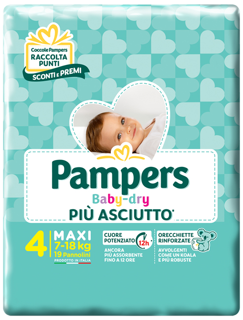 PANNOLINI PER BAMBINI PAMPERS BABY DRY DOWNCOUNT NO FLASH MAXI 19 PEZZI - Farma Nice