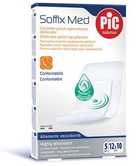 CEROTTO PIC SOFFIX MED IN TNT CON TAMPONE CENTRALE ASSORBENTE STERILE MONOUSO 10X12 CM ANTIBATTERICO 5 PEZZI - Farma Nice