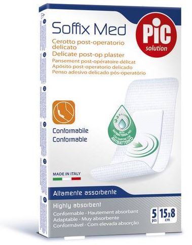 CEROTTO PIC SOFFIX MED IN TNT CON TAMPONE CENTRALE ASSORBENTE STERILE MONOUSO 15X8 CM ANTIBATTERICO 5 PEZZI - Farma Nice