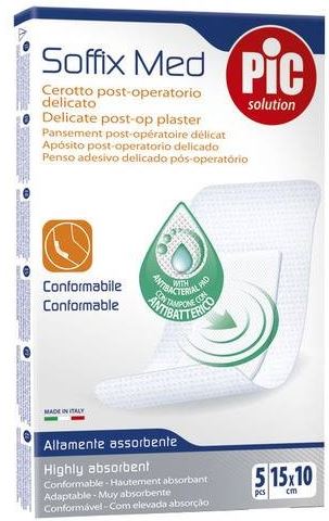 CEROTTO PIC SOFFIX MED IN TNT CON TAMPONE CENTRALE ASSORBENTE STERILE MONOUSO 10X15 CM ANTIBATTERICO 5 PEZZI - Farma Nice