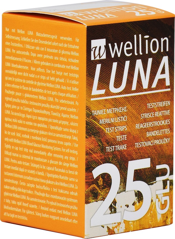 WELLION LUNA 25 STRIPS STRISCE PER MISURAZIONE GLICEMIA - Farma Nice
