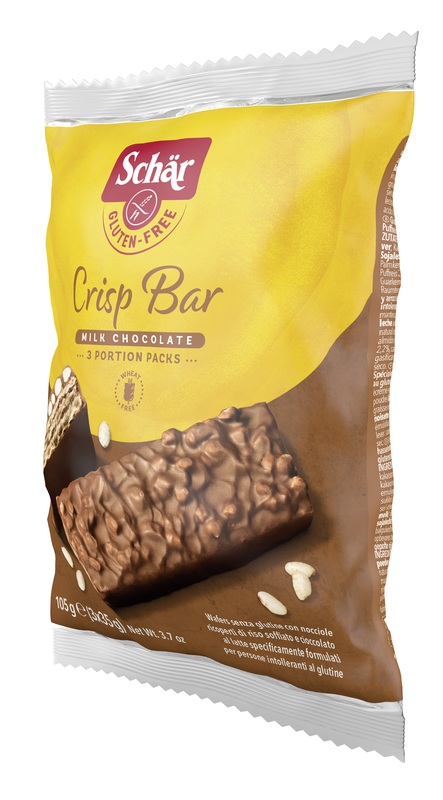 SCHAR CRISP BAR WAFERS CON NOCCIOLE RICOPERTI DI RISO SOFFIATO E CIOCCOLATO AL LATTE 3 PORZIONI DA 35 G - Farma Nice