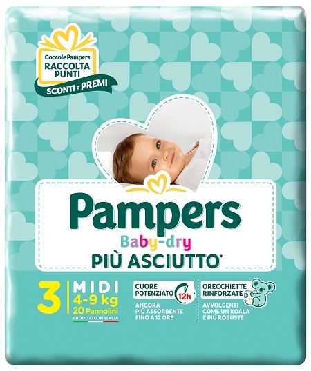 PAMPERS BABY DRY DOWNCOUNT MIDI 20 PEZZI - Farma Nice