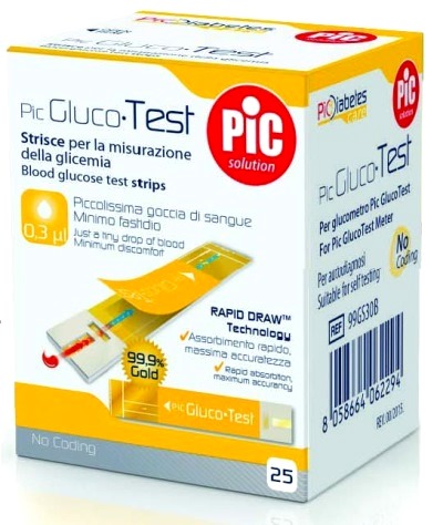 STRISCE MISURAZIONE GLICEMIA PIC GLUCOTEST 25 PEZZI - Farma Nice