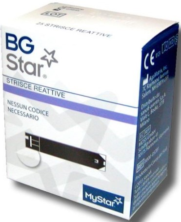 STRISCE REATTIVE MISURAZIONE GLICEMIA BGSTAR MYSTAR 25 PEZZI - Farma Nice