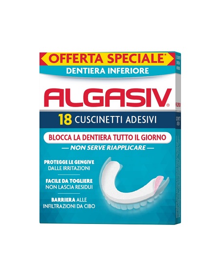 ALGASIV ADESIVO PER PROTESI DENTARIA INFERIORE 15 PEZZI OFFERTA SPECIALE + 3 PEZZI - Farma Nice