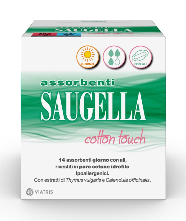 SAUGELLA COTTON TOUCH ASSORBENTI GIORNO CON ALI 14 PEZZI - Farma Nice
