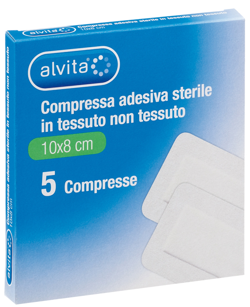 ALVITA GARZA COMPRESSA AUTOADESIVA IN TNT 10X8CM 5 PEZZI - Farma Nice