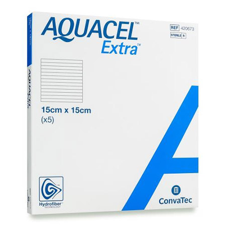 MEDICAZIONE IN HYDROFIBER STERILE COSTITUITA FIBRE IDROCOLLOIDI DI CARBOSSIMETILCELLULOSA SODICA PURA AQUACEL EXTRA 15X15 5 PEZZI - Farma Nice