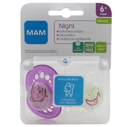 MAM NIGHT SUCCHIETTO 6+ SILICONE CONFEZIONE DOPPIA - Farma Nice