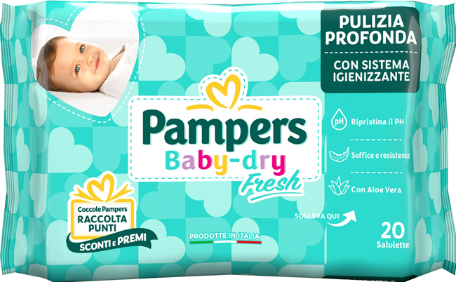 SALVIETTINE UMIDIFICATE PAMPERS BABY FRESH 30% + CONSISTENTE 20 PEZZI - Farma Nice