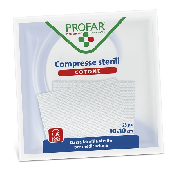 GARZA IN COTONE PROFAR COMPRESSA 10 X 10 CM 25 PEZZI - Farma Nice