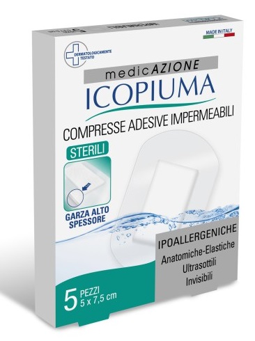 ICOPIUMA GARZA COMPRESSA MEDICATA POSTOPERATORIA 5X7,5 CM 5 PEZZI - Farma Nice