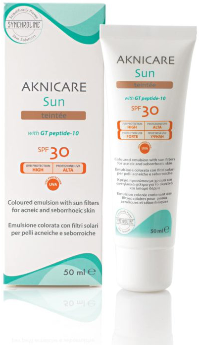 CREMA COLORATA PROTETTIVA SOLARE PER PELLE ACNEICA AKNICARE SUN TEINTEE' DORE' TUBETTO 50 ML - Farma Nice
