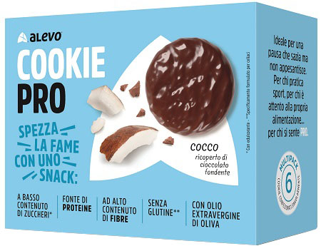 ALEVO' COOKIE PRO SNACK COCCO RICOPERTO DI CIOCCOLATO AL LATTE 11 MONODOSI 150 G - Farma Nice